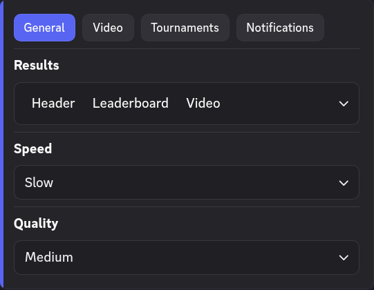 General settings: results layout, render speed and quality